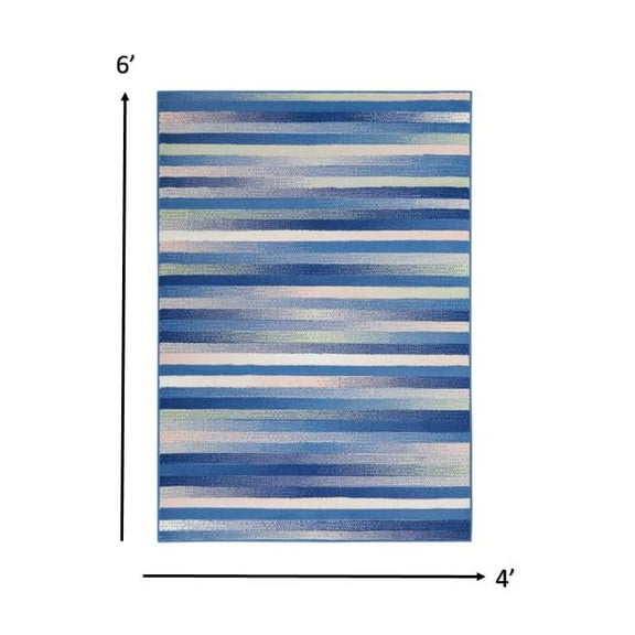 4â€™ x 6â€™ Blue and Ivory Halftone Stripe Area Rug