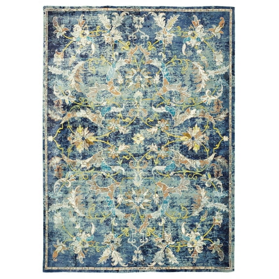 4â€™ x 6â€™ Blue and White Jacobean Pattern Area Rug