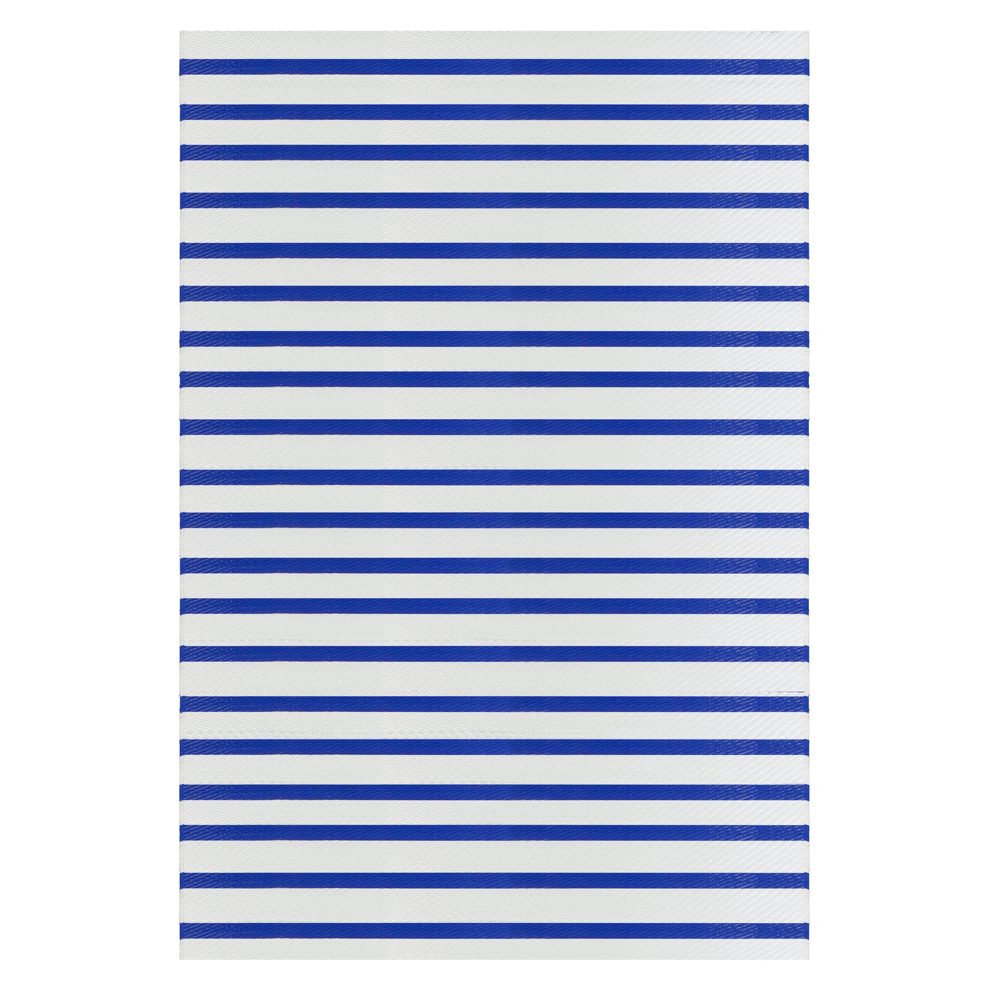 4' x 6' Blue and White Striped Synthetic Outdoor Rug