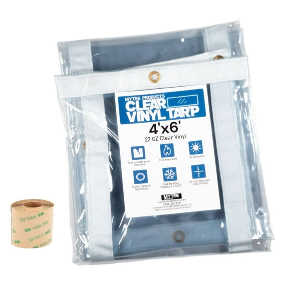 4' x 6' Clear Vinyl Tarp – 24 MIL Thick Heavy-Duty Waterproof Vinyl Tarpaulin with Grommets, UV & Fire Retardant – Cold Weather Resistant Cover for Outdoor