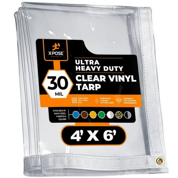 4' x 6' Clear Vinyl Tarp - 30 Mil Super Heavy Duty with Brass Grommets - by Xpose Safety