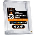 thumbnail image 1 of 4' x 6' Clear Vinyl Tarp - Super Heavy Duty 20 Mil Transparent Waterproof PVC Tarpaulin with Brass Grommets - for Patio Enclosure, Camping, Outdoor Tent Cover, Porch Canopy - by Xpose Safety, 1 of 8