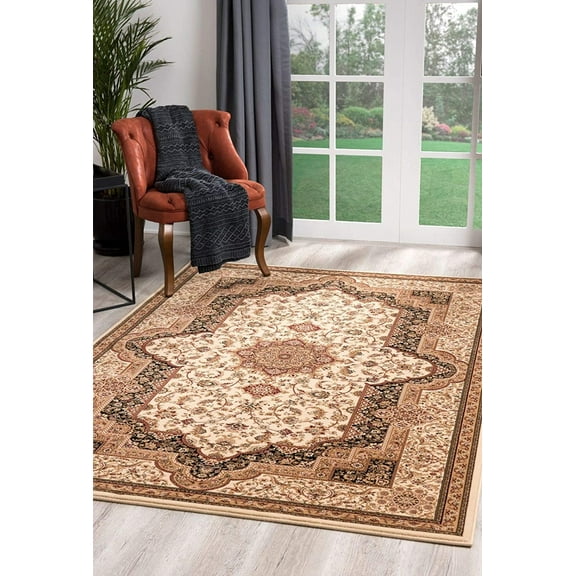 4â€™ x 6â€™ Cream and Black Decorative Area Rug