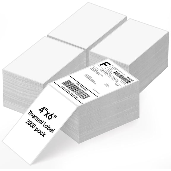 4" x 6" Direct Thermal Labels, 2000 Fanfold Labels, for Shipping & Mailing, Perforated White, Commercial Grade with Permanent Adhesive, Compatible with Most Thermal Printers,4 Stack