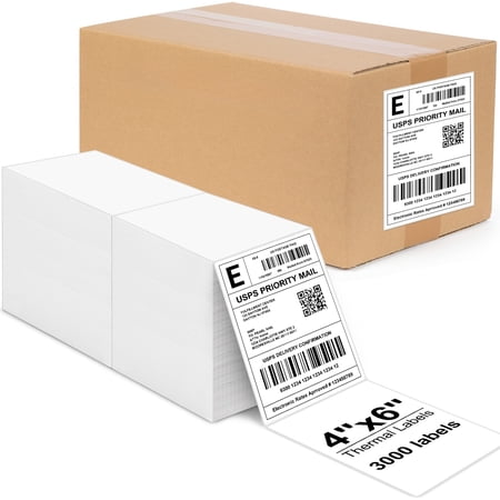 4 x 6 Direct Thermal Labels(3000 Labels)FanFold Perforated Labels ,Premium Adhesive Shipping Labels for Most Direct Thermal Printers