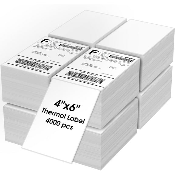 4" x 6" Direct Thermal Labels, 4000 Fanfold Labels, for Shipping & Mailing, Perforated White, Commercial Grade with Permanent Adhesive, Compatible with Most Thermal Printers,8 Stack