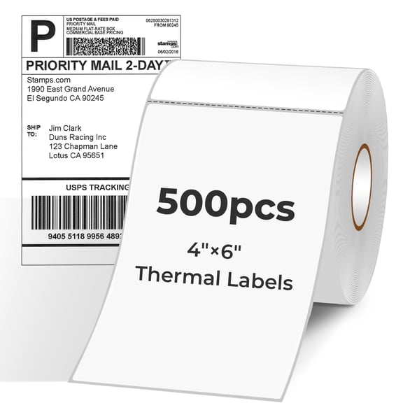 4" x 6" Direct Thermal Labels, 500 Pcs/1 Rolls Shipping Labels Roll for Shipping & Mailing, Commercial Grade Perforated White and Permanent Adhesive, Compatible with Most Thermal Printers