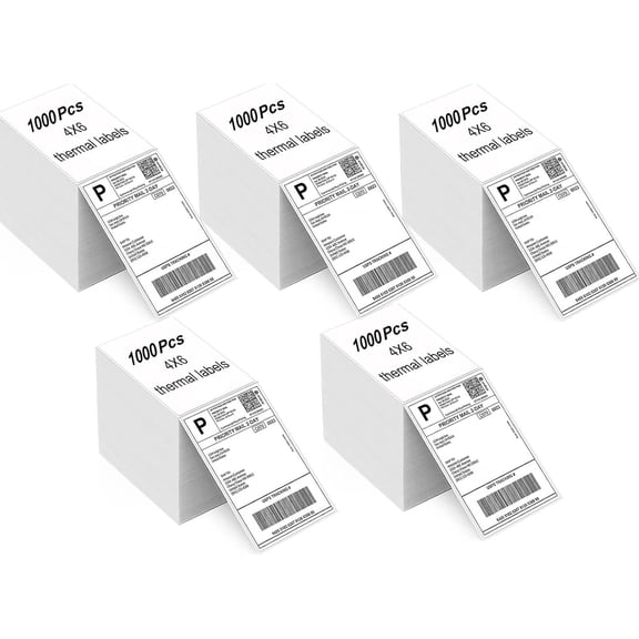 4" x 6" Direct Thermal Labels, Fanfold Shipping Package Tags, Perforated White Mailing Labels, Commercial Grade, Compatible with Rollo, MUNBYN Printers, 5000PCS