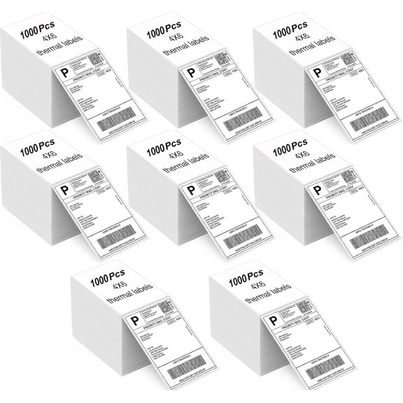 4" x 6" Direct Thermal Labels, Fanfold Shipping Package Tags, Perforated White Mailing Labels, Commercial Grade, Compatible with Rollo, MUNBYN Printers, 8000PCS