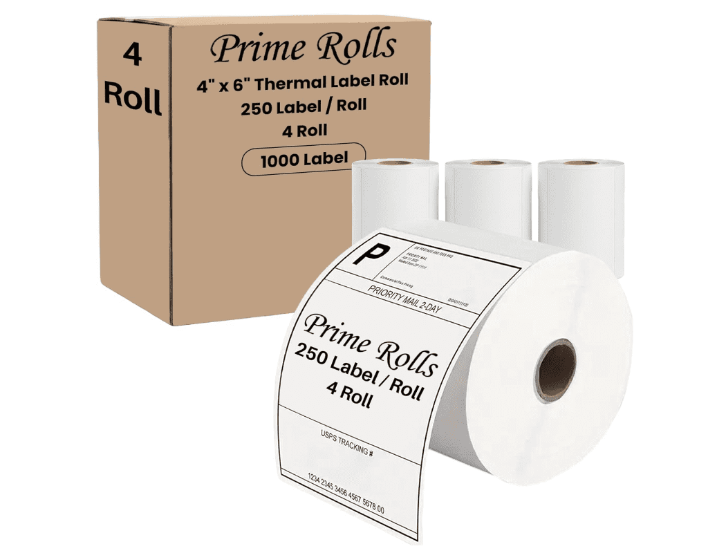 Printer Label Smudge 4” x 6” Direct Thermal Shipping Labels – 1000 Labels (250 per Roll, 4 ...