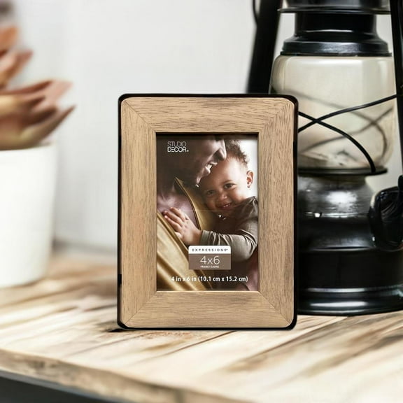 4" x 6" Expressions Natural Wood & Black Picture Frame by Studio Decor - Fold-out Easel Included - Horizontal or Vertical Display - 1 Pack