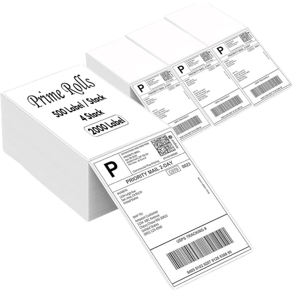4 x 6 Fanfold Direct Thermal Shipping Labels 2000 Labels (500 per Stack, 4 Stacks) Water & Oil Resistant, Strong Adhesive for Rollo, MUNBYN & Zebra Printers