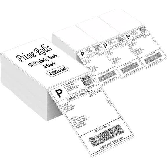 4 x 6 Fanfold Direct Thermal Shipping Labels  4000 Labels (1000 per Stack, 4 Stacks) Water & Oil Resistant, Perforated, Permanent Adhesive, for Rollo, MUNBYN & Zebra