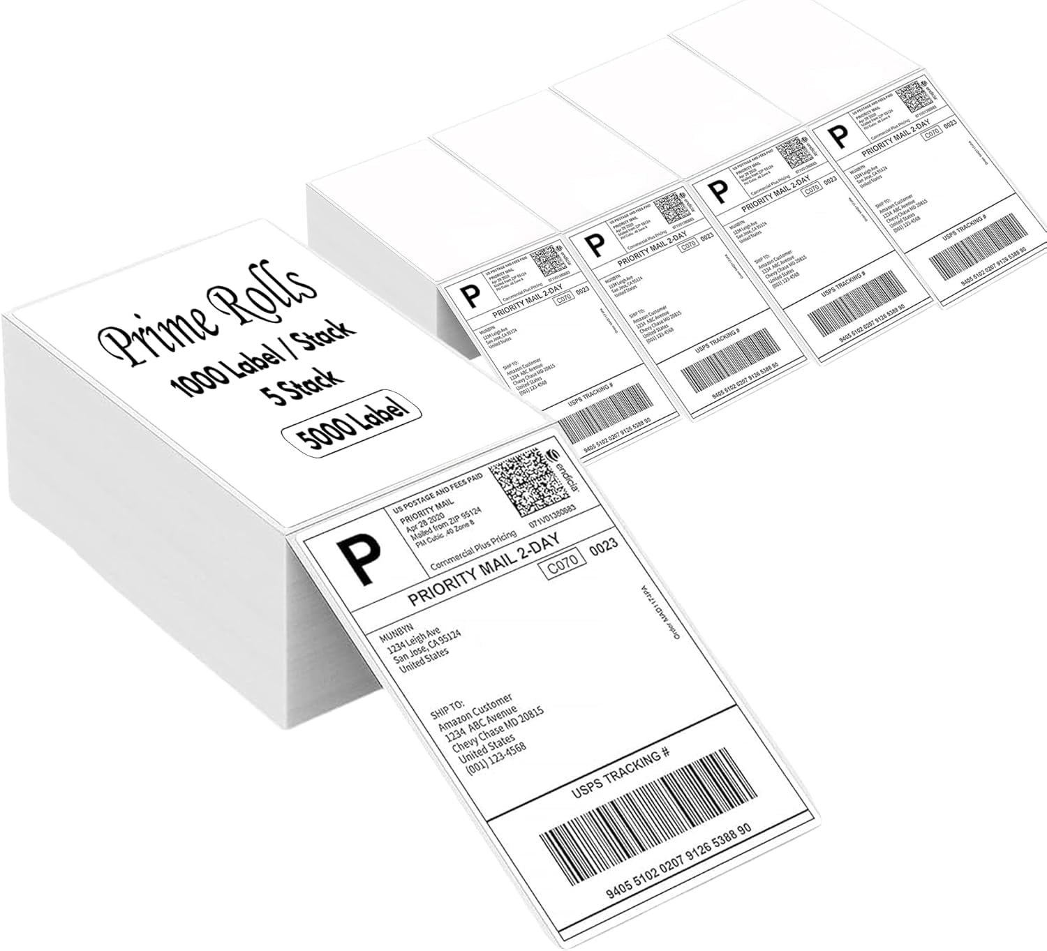 4” x 6” Fanfold Direct Thermal Shipping Labels – 5000 Labels (1000 per Stack, 5 Stacks) Perforated, Permanent Adhesive – for Rollo, MUNBYN & Zebra Printers