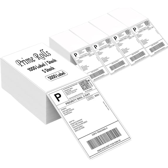4” x 6” Fanfold Direct Thermal Shipping Labels – 5000 Labels (1000 per Stack, 5 Stacks) Perforated, Permanent Adhesive – for Rollo, MUNBYN & Zebra Printers