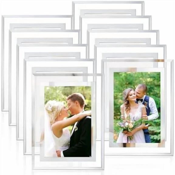 4 x 6 Glass Picture Frame Set of 10, Silver Mirror Photo Frames, Thin Border Desk Picture Frame for Office, College, Vertical and Horizontal Tabletop Display, Desk Decor$$Home Decor, Kitchen, & Other