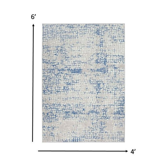 4’ x 6’ Gray and Blue Abstract Grids Area Rug