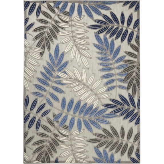 4’ x 6’ Gray and Blue Leaves Indoor Outdoor Area Rug