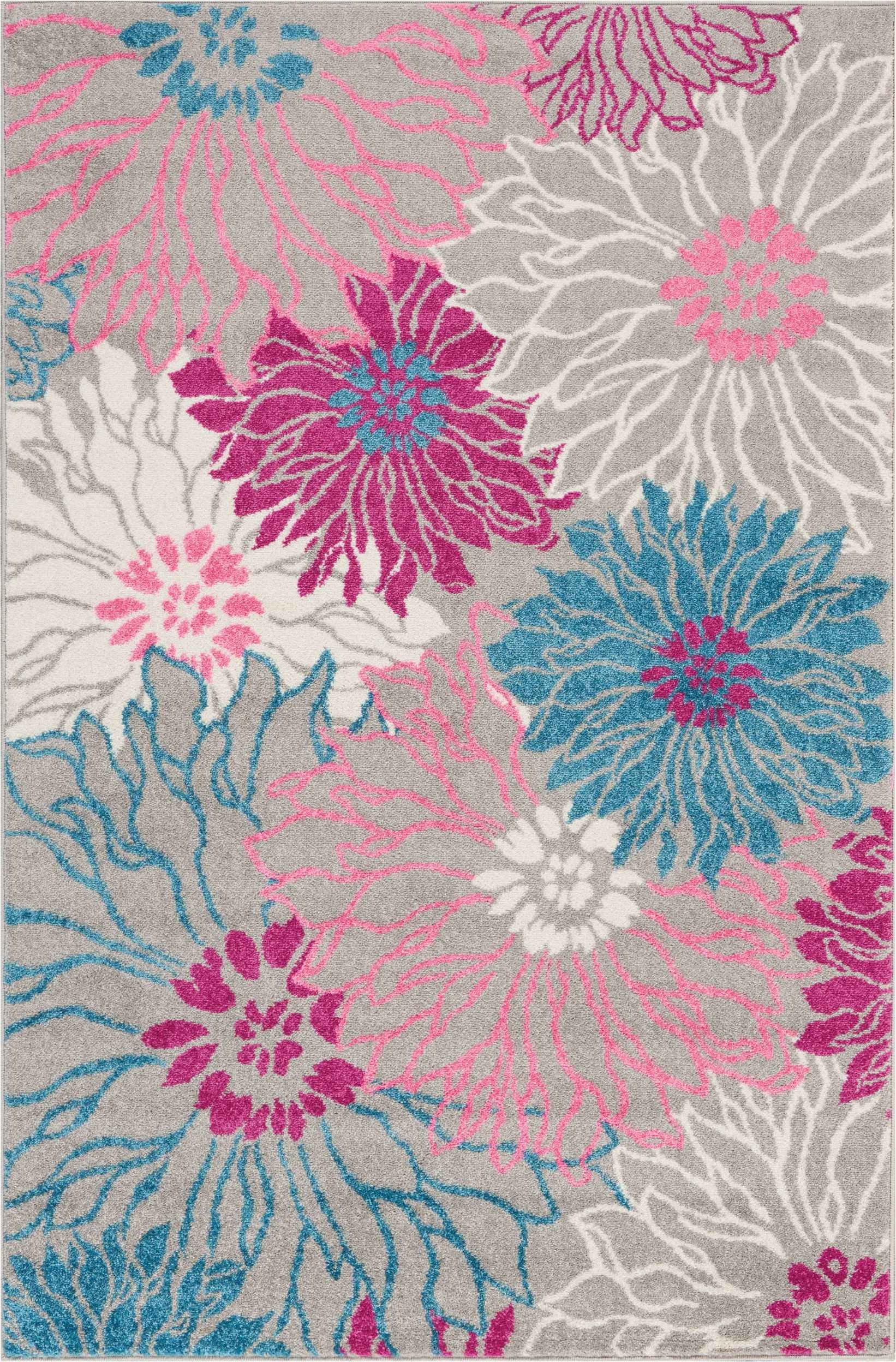 4’ x 6’ Gray and Pink Tropical Flower Area Rug - Walmart.com