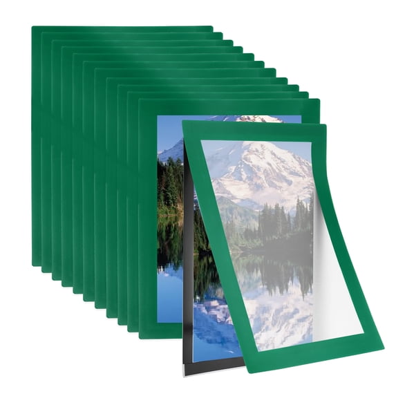 4 x 6 Inch Magnetic Sign Holder, 12Pcs Self-Adhesive Magnetic Border Wall Mount Picture Frames Document Holder for Wall Window Home Office Store Poster, Green