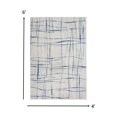 thumbnail image 1 of 4â€™ x 6â€™ Ivory and Blue Irregular Grids Area Rug, 1 of 13
