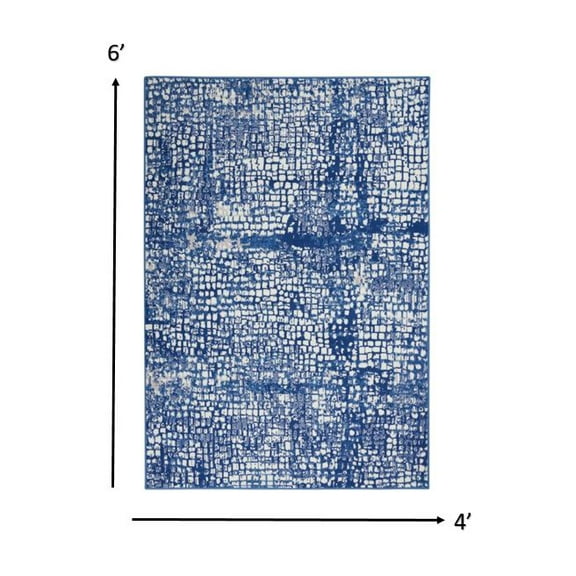 4â€™ x 6â€™ Ivory and Navy Abstract Grids Area Rug