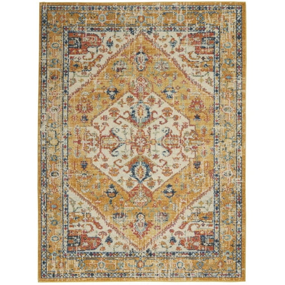 4’ x 6’ Ivory and Yellow Center Medallion Area Rug
