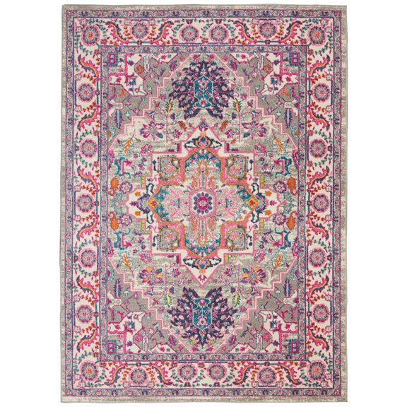 4’ x 6’ Light Gray and Pink Medallion Area Rug