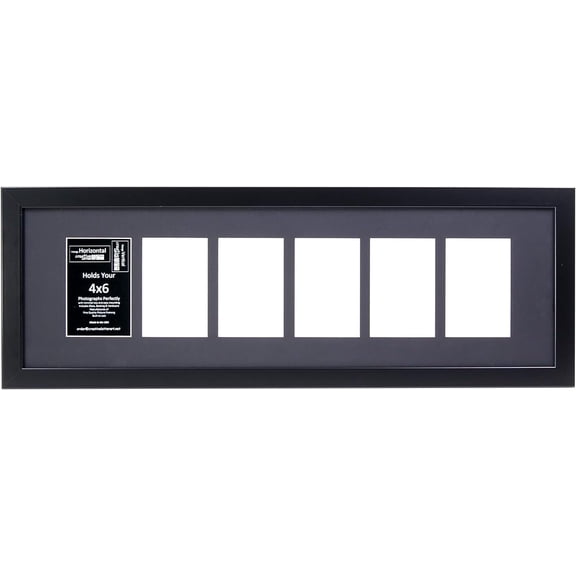 4 x 6 Multiple Opening Picture Frame Collage with 6 holes, Manhattan Black Frame with 10 x 32-inch Black Mat, Full-Strength Glass, Photo Collage for Wall, 6 Openings