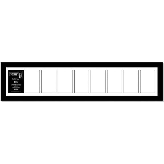 4 x 6 Multiple Opening Picture Frame Collage with 9 holes, Manhattan Black Frame with 8 x 38-inch White Mat, Full-Strength Glass, Photo Collage for Wall, 9 Openings