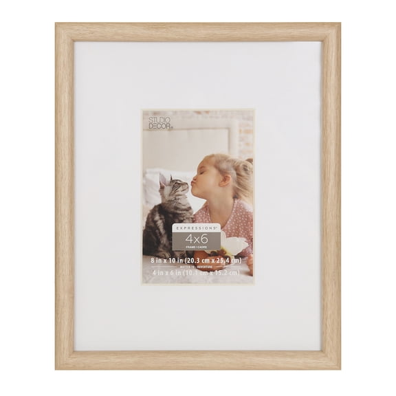 4" x 6" Natural Woodgrain Expressions Picture Frame with Mat by Studio DÃ©cor - Fold-out Easel Included - Horizontal or Vertical Display - 1 Pack