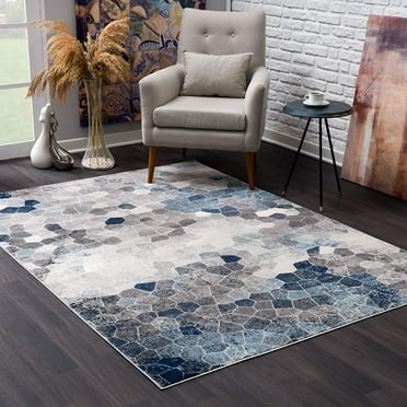 4â€™ x 6â€™ Navy Blue Cobblestone Pattern Area Rug