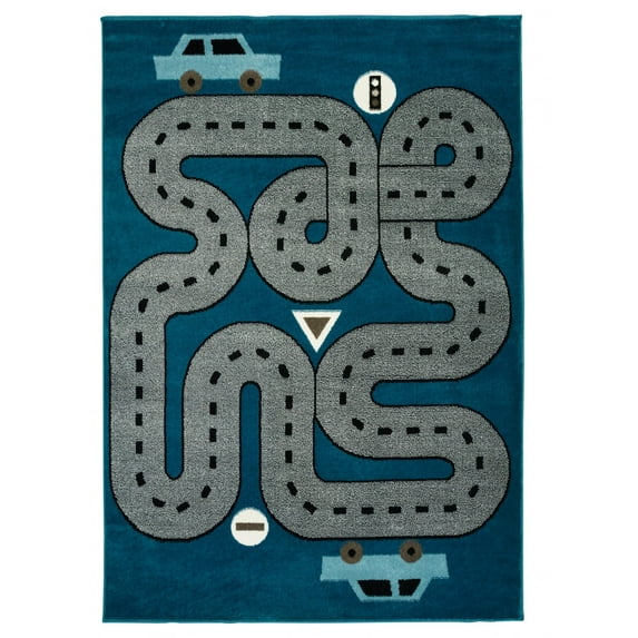 4’ x 6’ Navy Imaginative Racetrack Area Rug