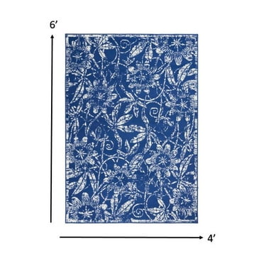 4â€™ x 6â€™ Navy and Ivory Floral Vines Area Rug