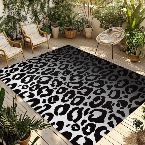 4' x 6' Outdoor Rug, Black Ombre Leopard Outdoor Washable Rug Large Floor Carpet, Modern Abstract Art Aesthetics Non Shedding Area Rug for Outside Patio RV Porch Deck Balcony Camping Living Room
