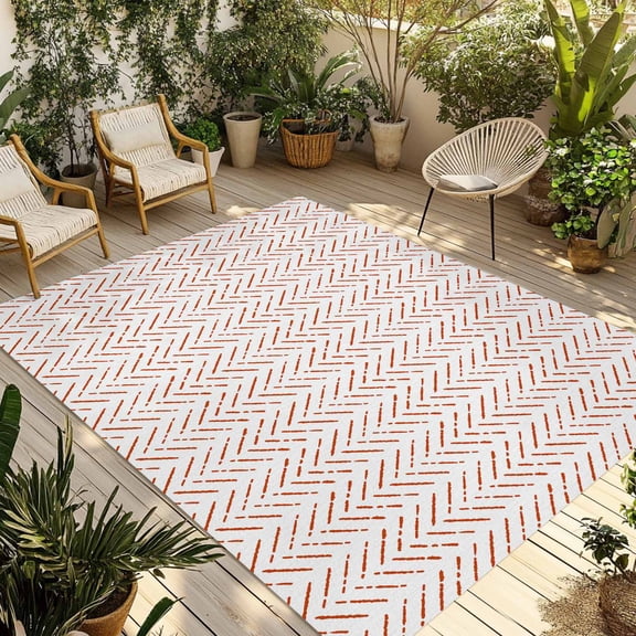 4' x 6' Outdoor Rug, Burnt Orange Striped Outdoor Washable Rug Large Floor Carpet, Modern Abstract Art Geometric Non Shedding Area Rug for Outside Patio RV Porch Deck Balcony Camping Living Room