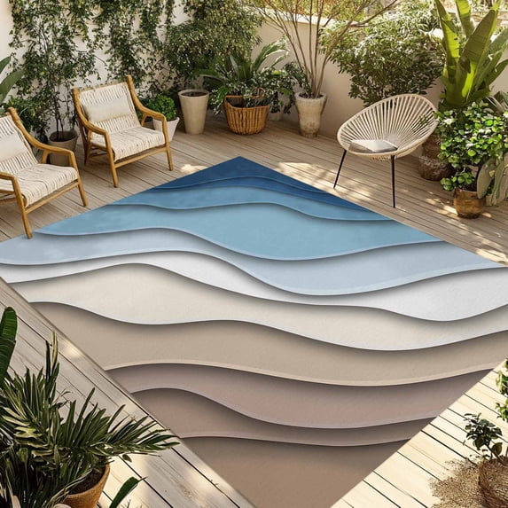 4' x 6' Outdoor Rug, Navy Blue Brown Ombre Outdoor Washable Rug Large Floor Carpet, Modern Geometric Abstract Cream Non Shedding Area Rug for Outside Patio RV Porch Deck Balcony Camping Living Room