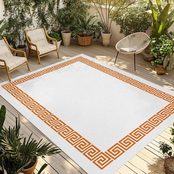 4' x 6' Outdoor Rug, Orange Geometric Outdoor Washable Rug Large Floor Carpet, Modern Key Greek Design Abstract Art Non Shedding Area Rug for Outside Patio RV Porch Deck Balcony Camping Living Room