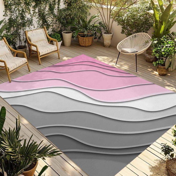 4' x 6' Outdoor Rug, Pink Grey Ombre Outdoor Washable Rug Large Floor Carpet, Modern Geometric Abstract Aesthetics Cream Non Shedding Area Rug for Outside Patio RV Porch Deck Balcony Camping
