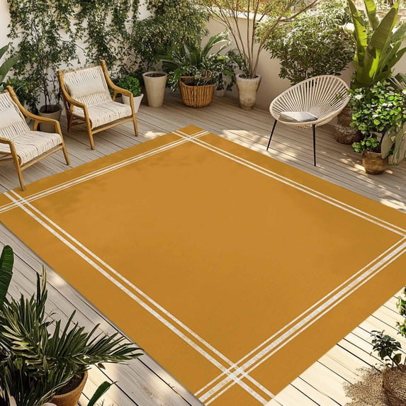 4' x 6' Outdoor Rug, Pure Turmeric Outdoor Washable Rug Large Floor Carpet, Simple Solid Color Non Shedding Area Rug for Outside Patio RV Porch Deck Balcony Camping Living Room