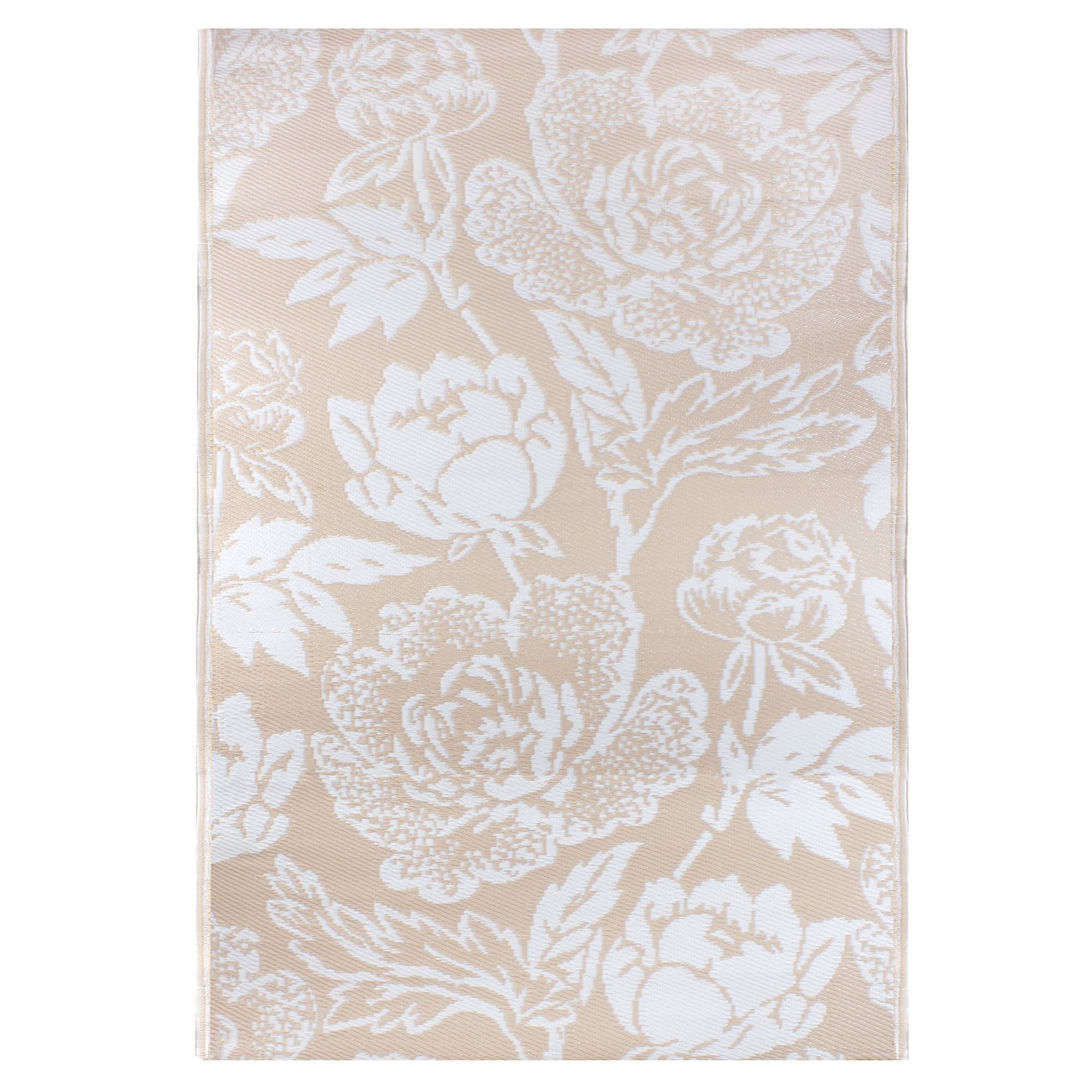 4' x 6' Pink Beige and White Floral Synthetic Rectangular Area Rug