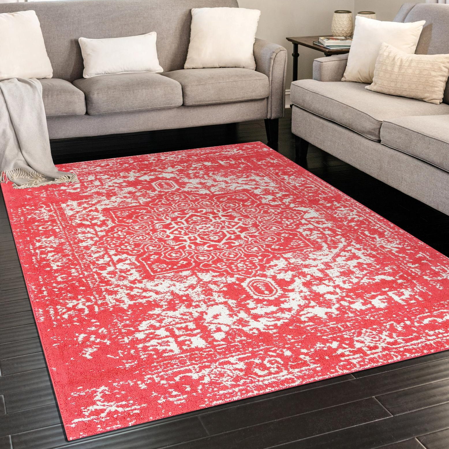 Charming Pink Medallion 4' x 6' Easy-Care Synthetic Area Rug