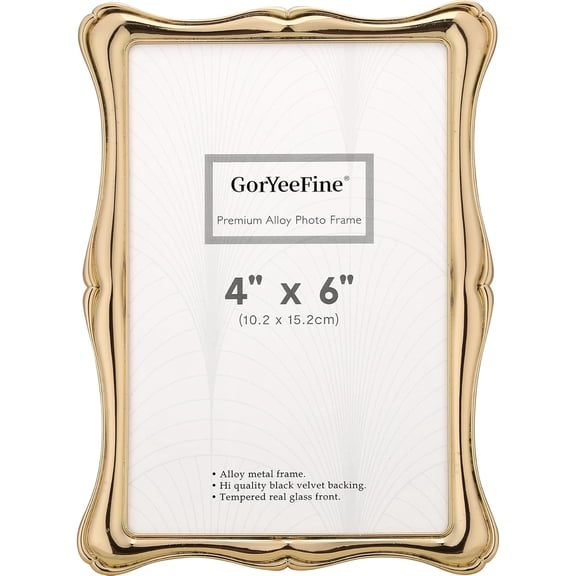 4 x 6'' Premium Alloy Gold Photo Frame - High-End Dcor Picture Frames 6x4'' with Velvet Backing,Hi End Dcor Metal Frames