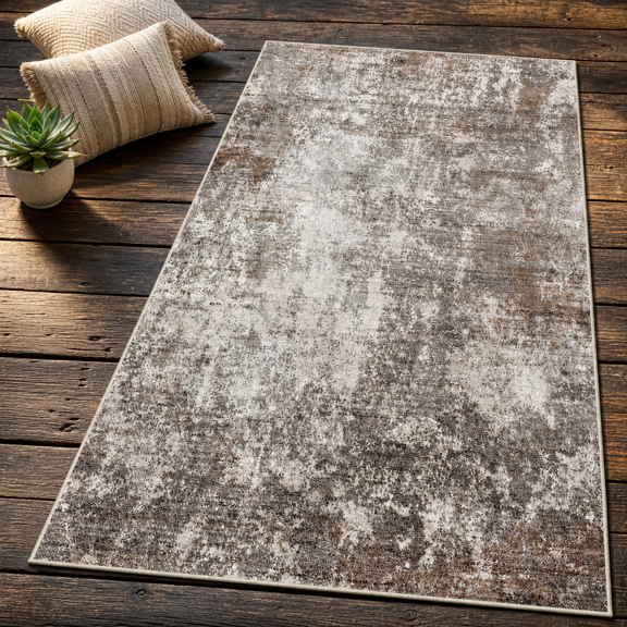 4' x 6' Rectangular Brown Beige Washable Area Rug