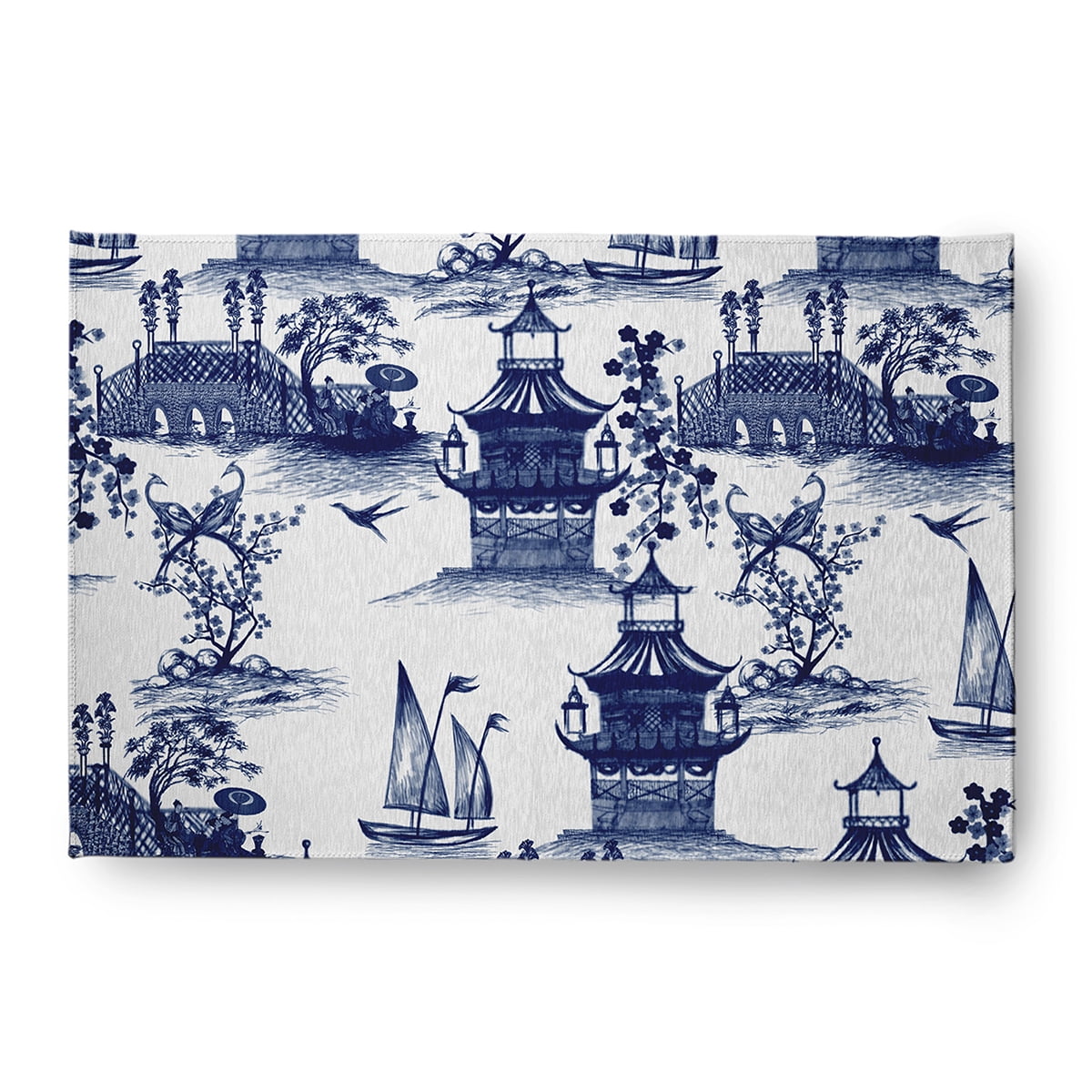 4' x 6' Simply Daisy China Old Oriental Chenille Area Rug, Porcelain Blue