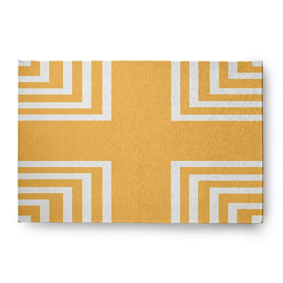 4' x 6' Simply Daisy Corner Stripes Modern & Contemporary Chenille Area Rug, Egg Yolk Yellow