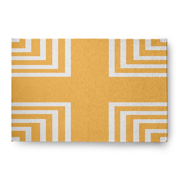 4' x 6' Simply Daisy Corner Stripes Modern & Contemporary Chenille Area Rug, Egg Yolk Yellow