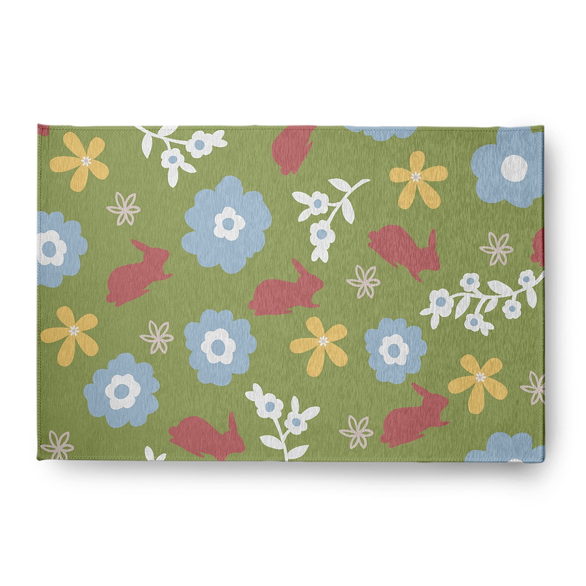 4' x 6' Simply Daisy Flowery Love with Bunnies Traditional Chenille Area Rug, Apple Green