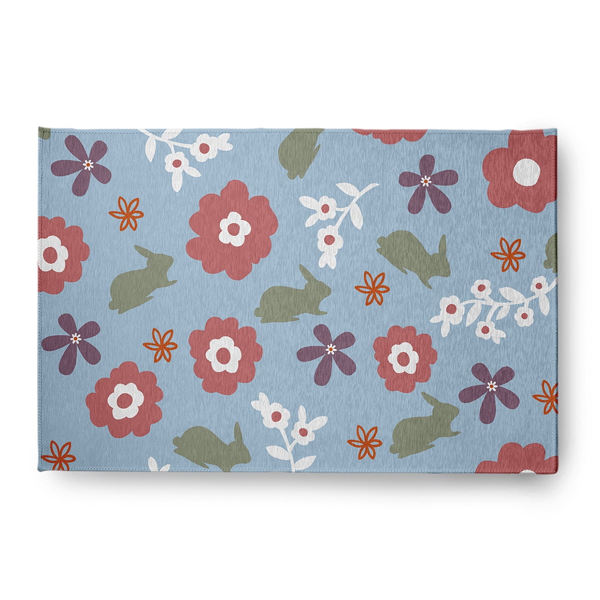 4' x 6' Simply Daisy Flowery Love with Bunnies Traditional Chenille Area Rug, Lighter than Air Blue