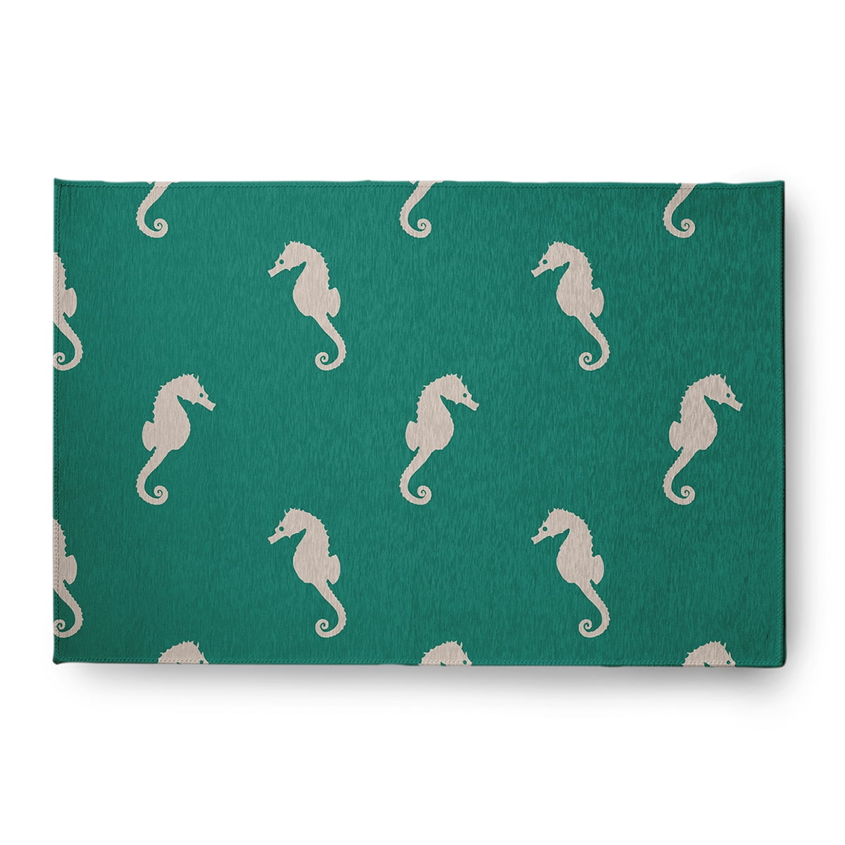 4' x 6' Simply Daisy Sea Horses Beach Style Chenille Area Rug, Kelly Green